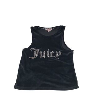 Juicy Couture Black Velour Tank Top Rhinestone Logo Size XL Sleepwear